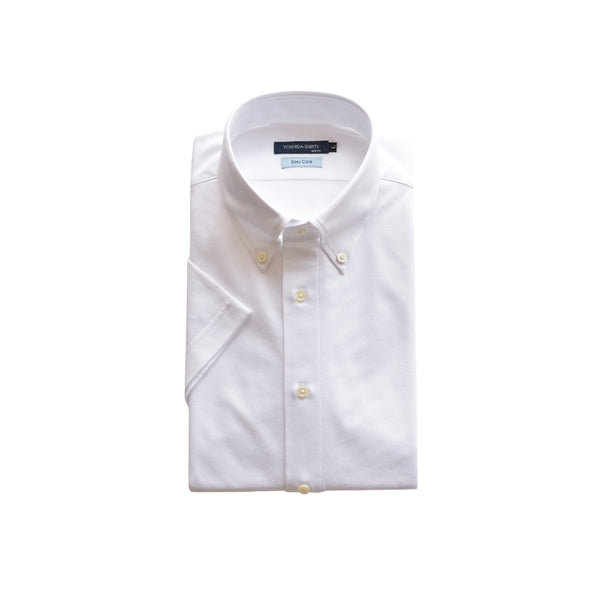 【日本製】 ワイシャツ メンズ ビジネス 半袖 ボタンダウン 吸水速乾 ノンアイロン 無地 イージーフォーマルシャツ ホワイト(SHKN25-087-wh)